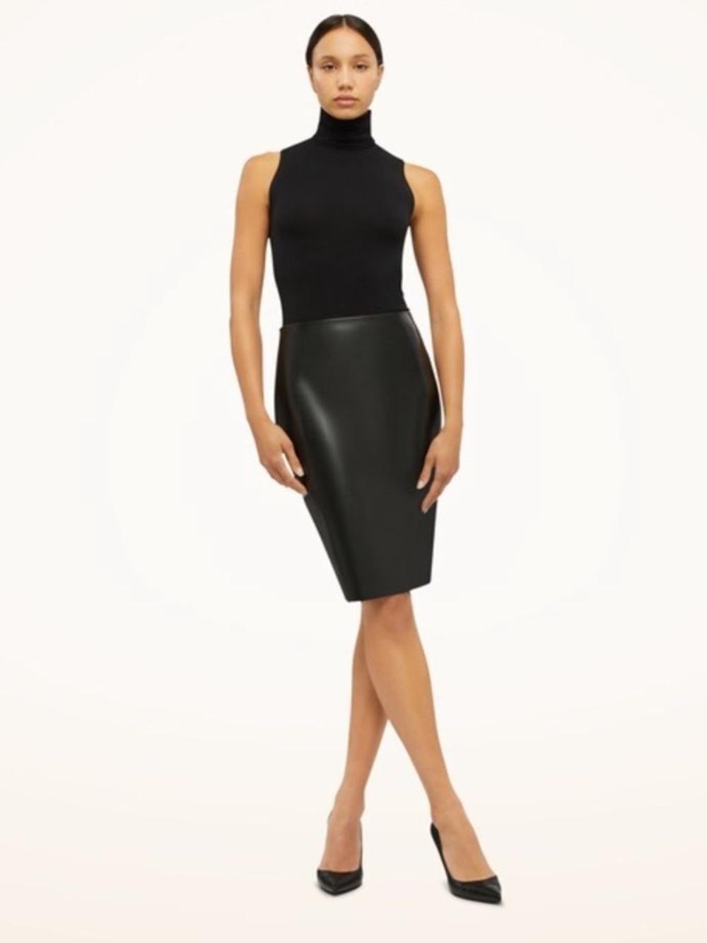 WOLFORD Jenna Black Vegan Leather Pencil Skirt Size 6 NWT